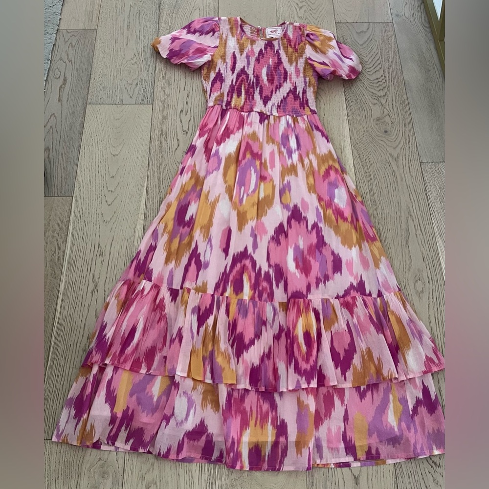 Banjanan Pink and Gold Smocked Dress Size Small - Picture 1 of 4